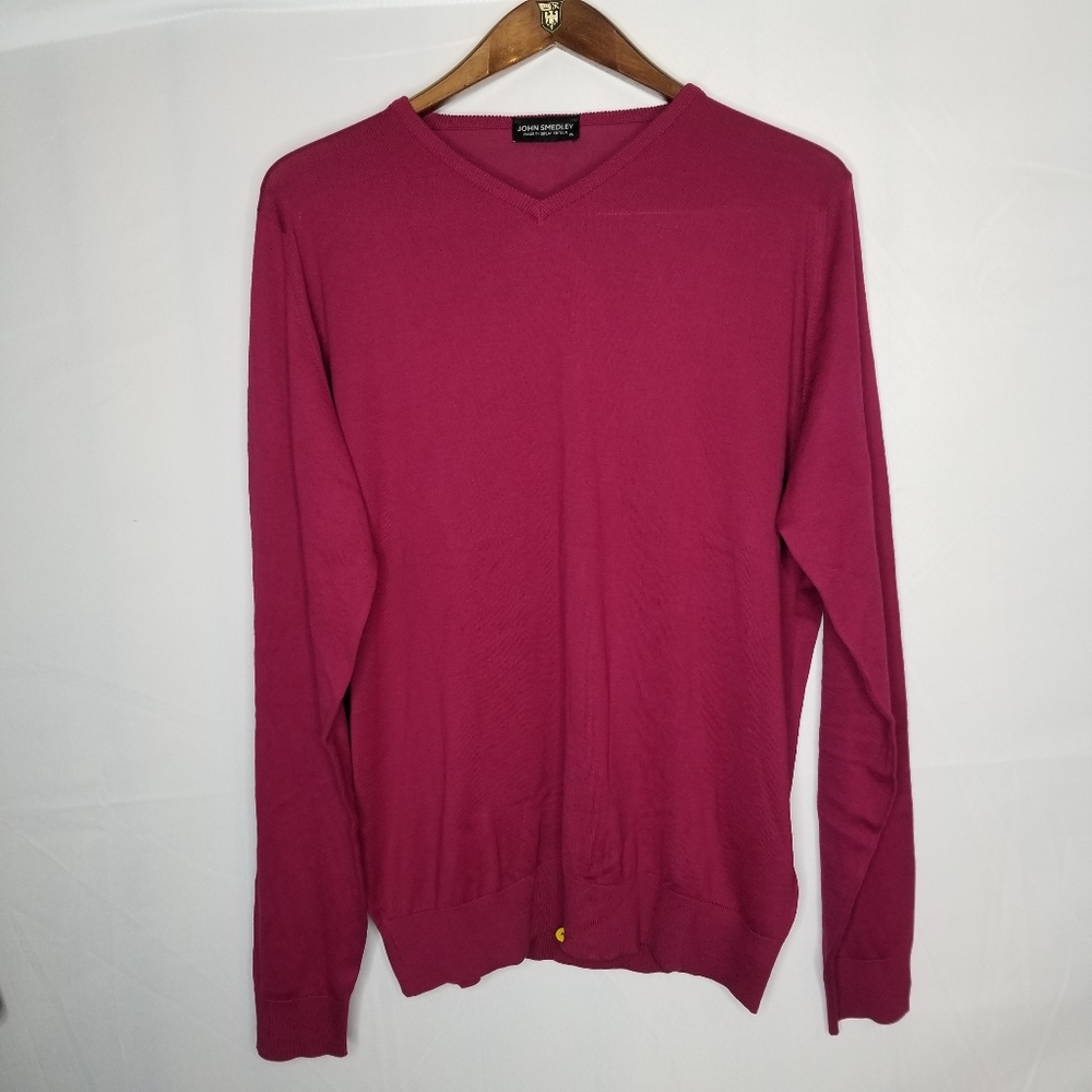 John Smedley Made in Great Britain Burgundy  V- Neck Longsleeves Sweater Sz XL - Picture 11 of 11